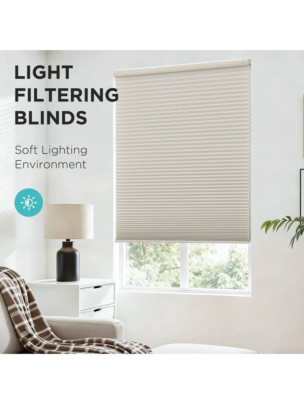 Joydeco No Drill Cordless Cellular Shades 36x64 Light Filtering Honeycomb Beige